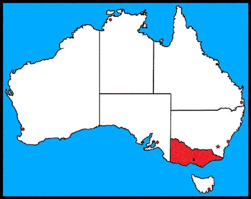A map of Australia with Victoria highlighted red