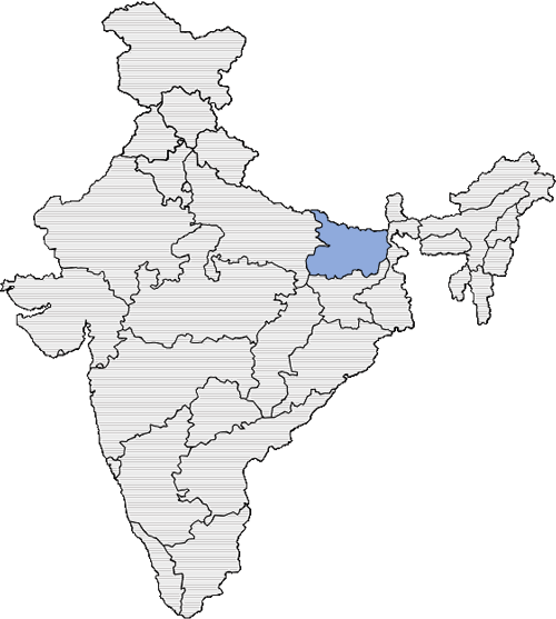 A map of India with Bihar highlighted red