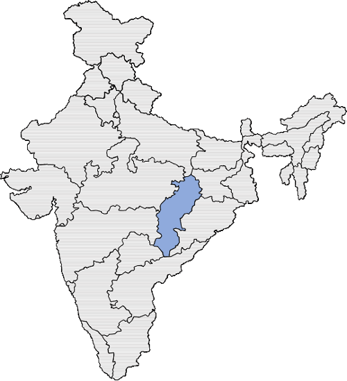 A map of India with Chattisgarh highlighted red