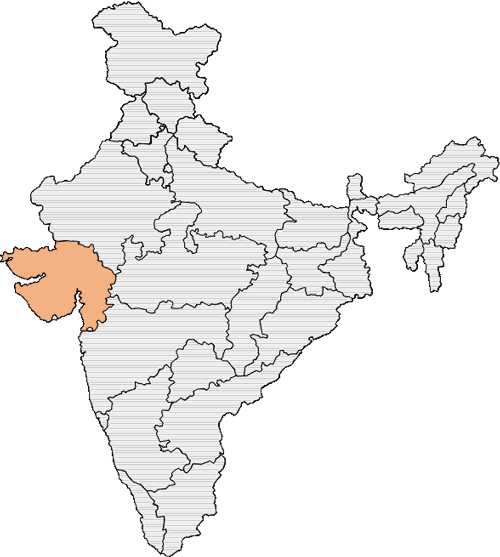 A map of India with Gujarat highlighted red