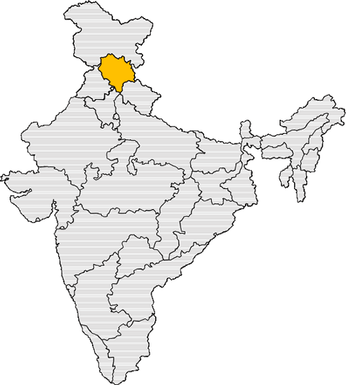 A map of India with Himachal Pradesh highlighted red
