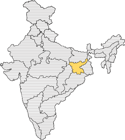 A map of India with Jharkhand highlighted red