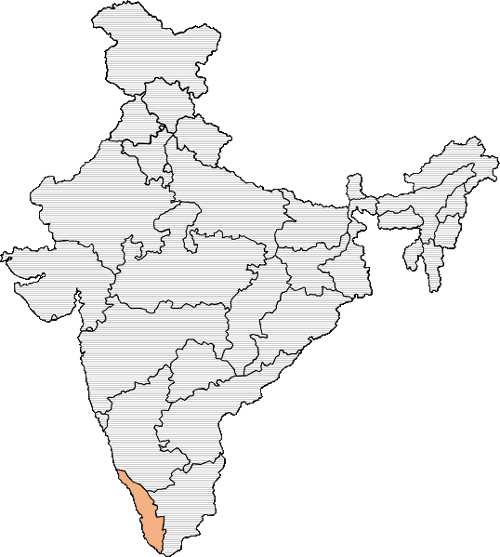 A map of India with Kerala highlighted red