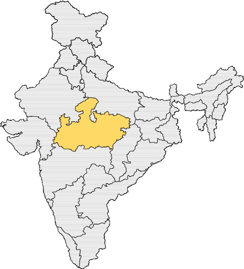 A map of India with Madhya Pradesh highlighted red