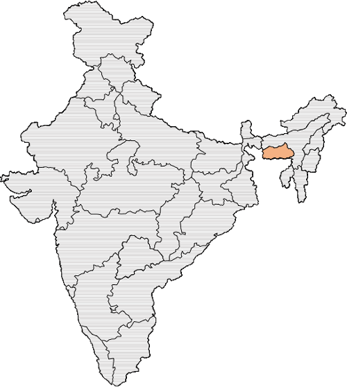 A map of India with Meghalaya highlighted red