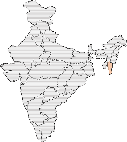 A map of India with Mizoram highlighted red