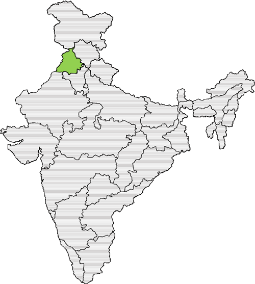 A map of India with Punjab highlighted red