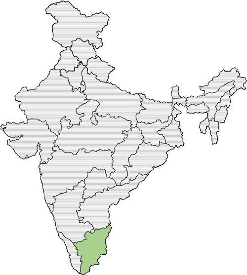 A map of India with Tamil Nadu highlighted red