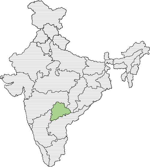 A map of India with Telangana highlighted red
