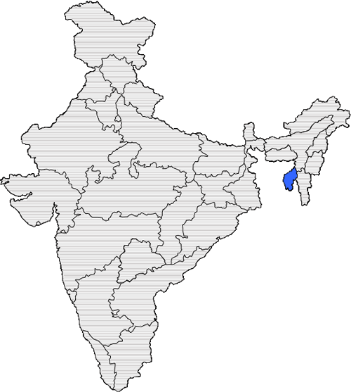 A map of India with Tripura highlighted red