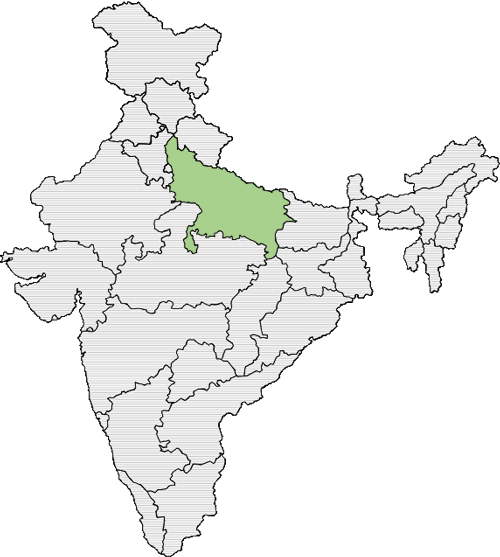 A map of India with Uttar Pradesh highlighted red