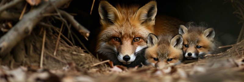 fox in her den with her kits
