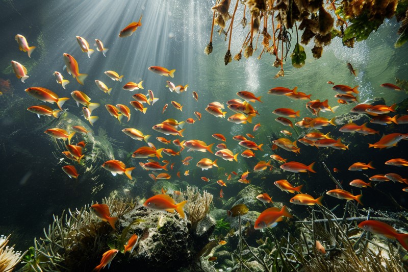 photo of orange fish in a school underwater