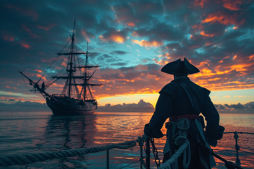 digital image of Robert Maynard admiring the sunrise at sea