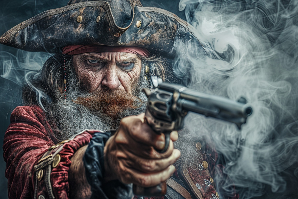 digital image of a ruthless pirate with a pistol