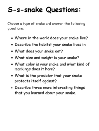 snake questions worksheet