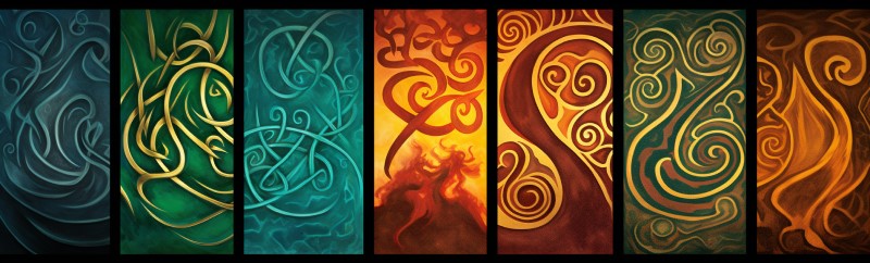 abstract artwork representing different mythologies