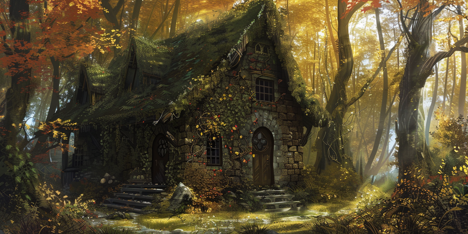 digital art of a cottage in an enchanted forest