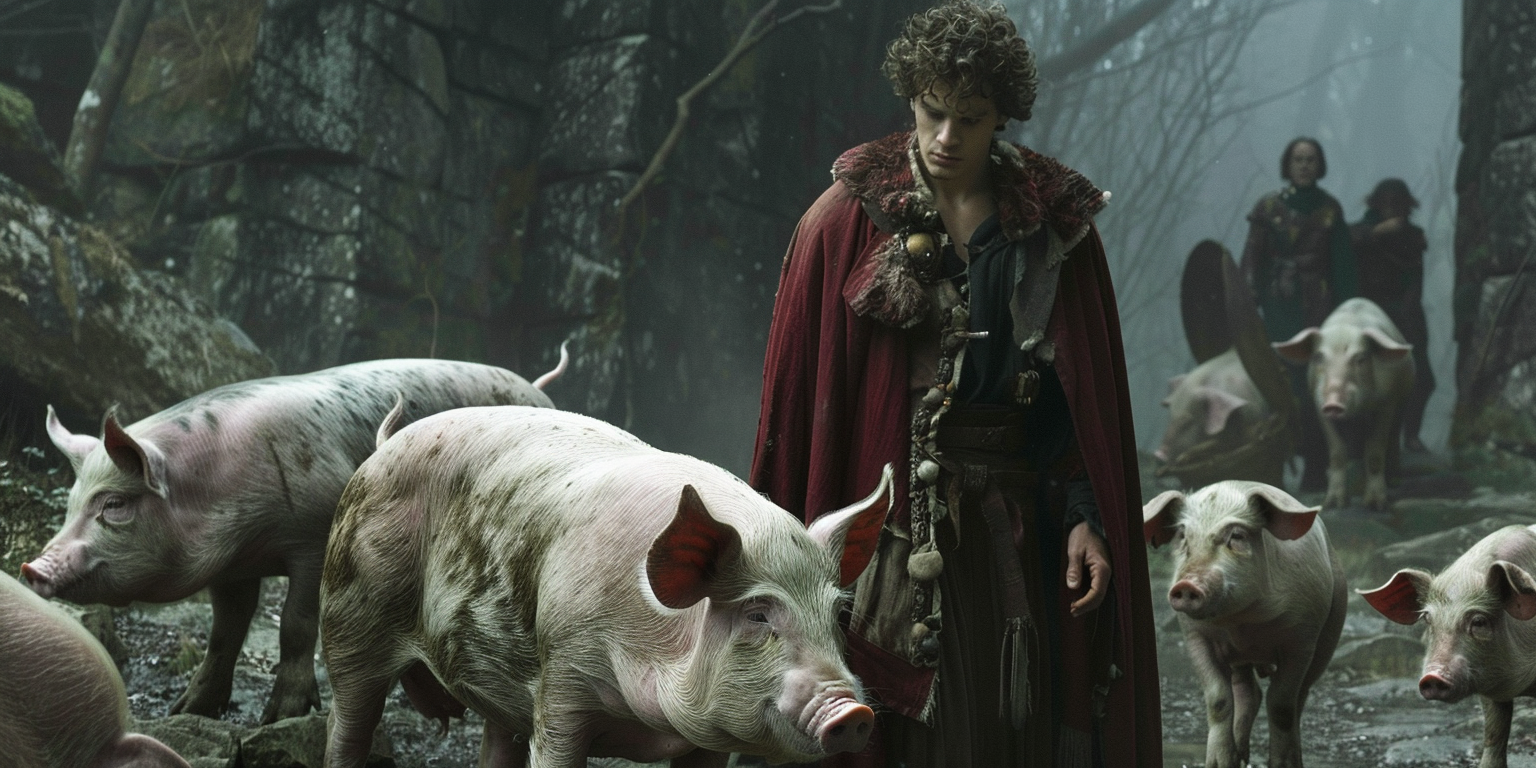 digital art of Gwydion and the magic pigs