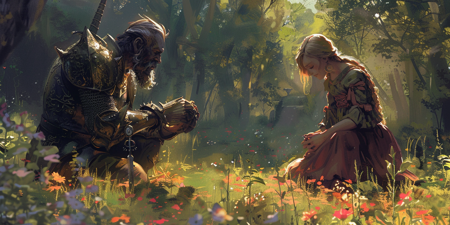 digital art of Yniol and Enid in the garden