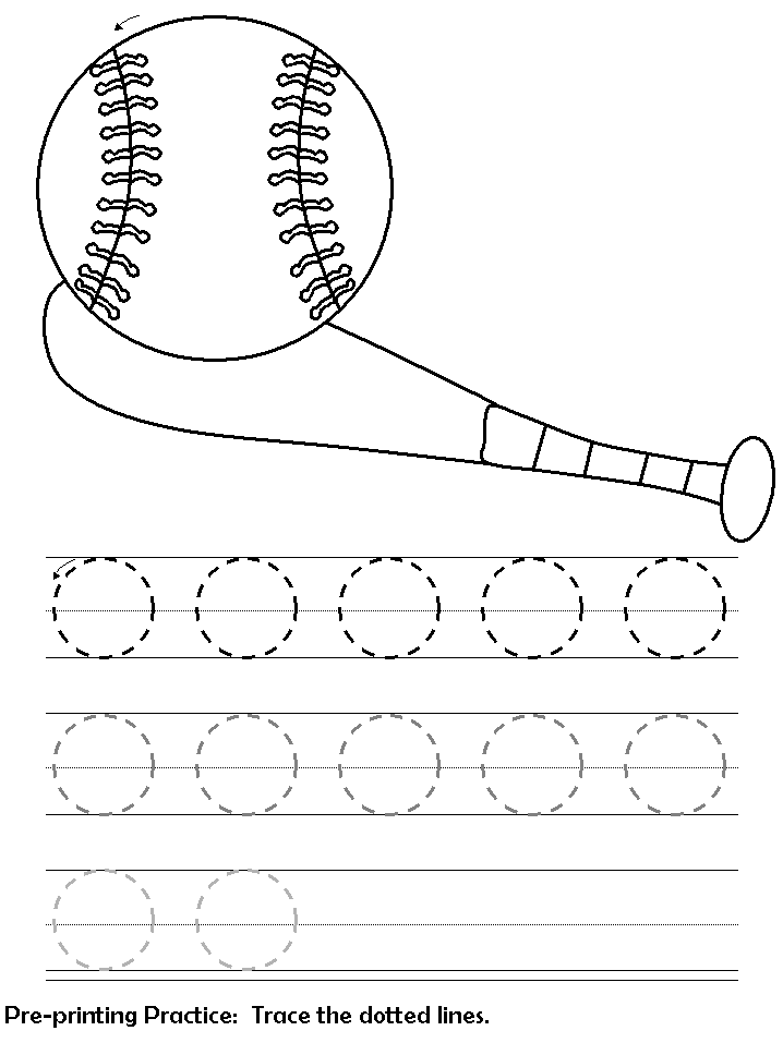 pre-printing practice worksheet - baseball circles