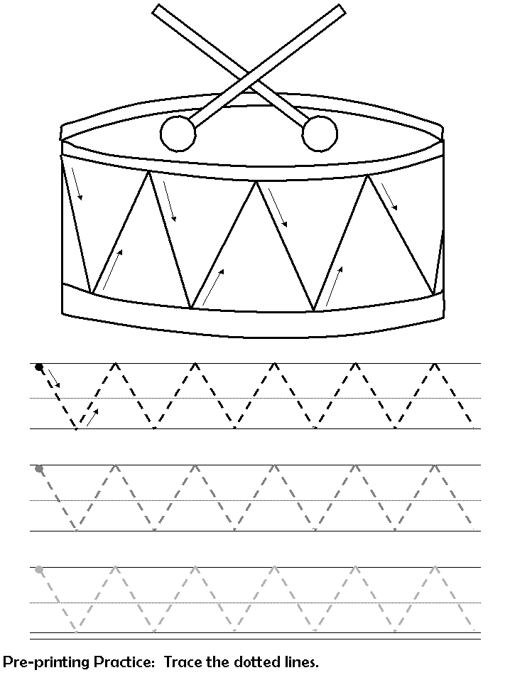 pre-printing practice worksheet - drum zig zag