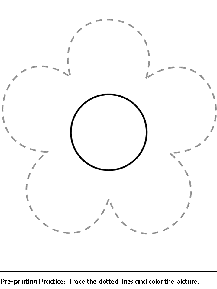flower trace and color worksheet | pre-printing practice worksheet