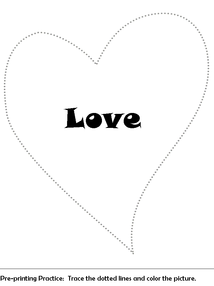 heart trace and color worksheet | pre-printing practice worksheet