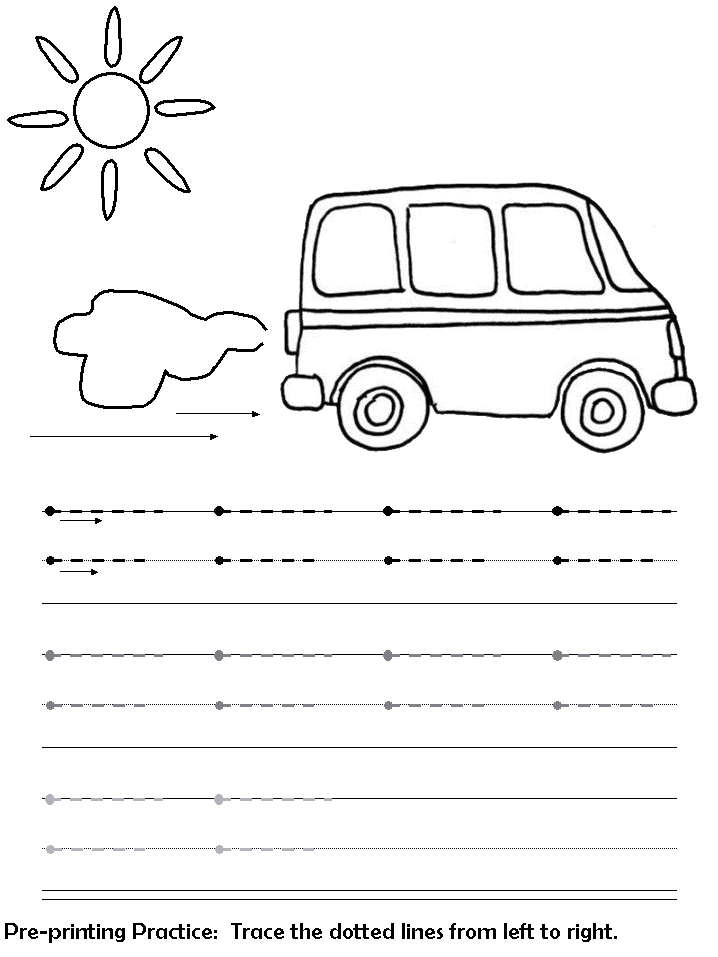 pre-printing practice worksheet - road trip horizontal lines