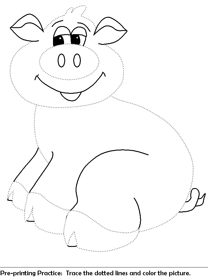 pig trace and color worksheet | pre-printing practice worksheet