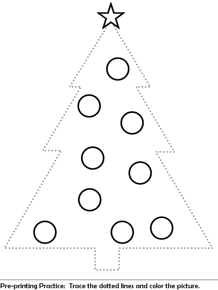 Christmas tree trace and color worksheet | pre-printing practice worksheet