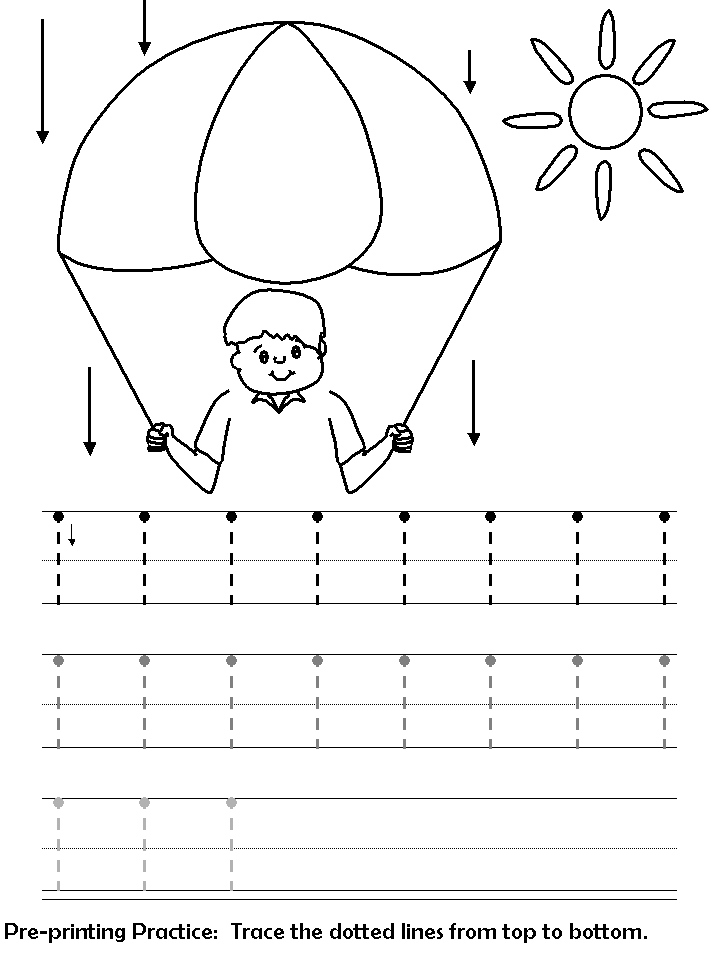 pre-printing practice worksheet - parachute vertical lines