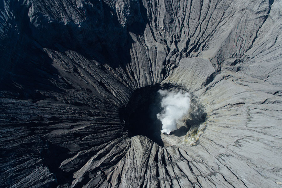 aerial view of a volcano