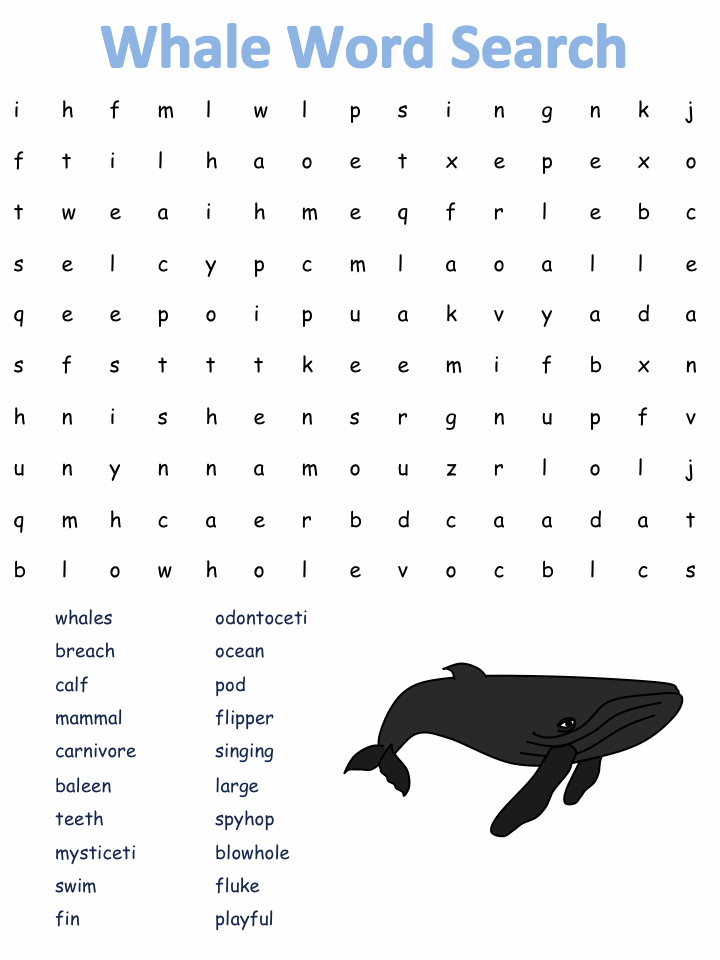printable whales word search puzzle