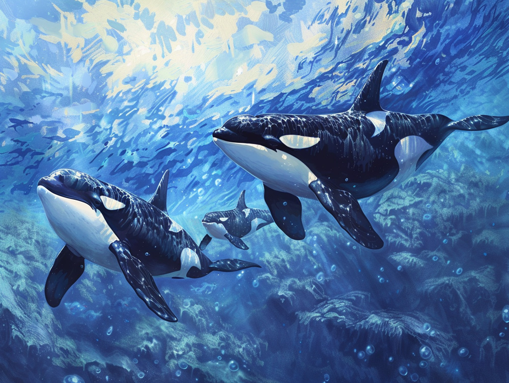 digital art of an orca pod
