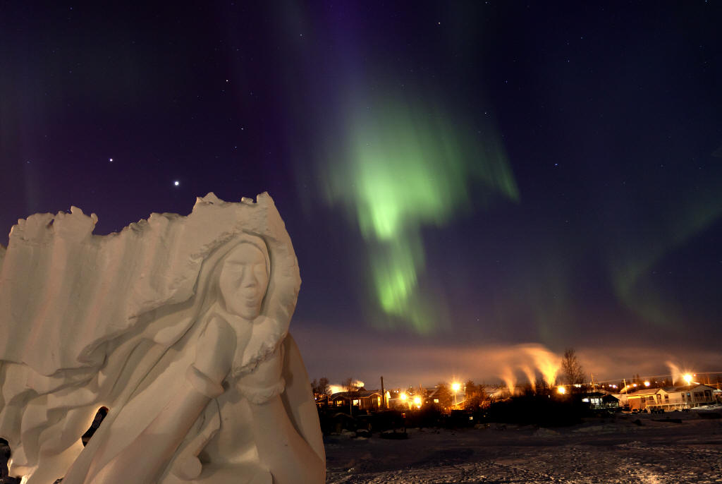 aurora and snow sculpture