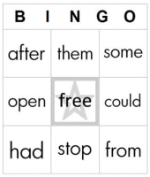 Dolch Grade One Bingo