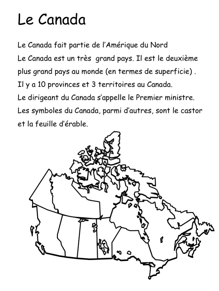 À propos du Canada: Fiche Imprimable Maternelle-1ère Année