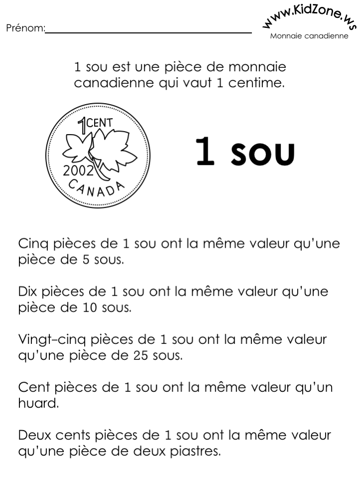 Info Sur Monnaie (1 sou)