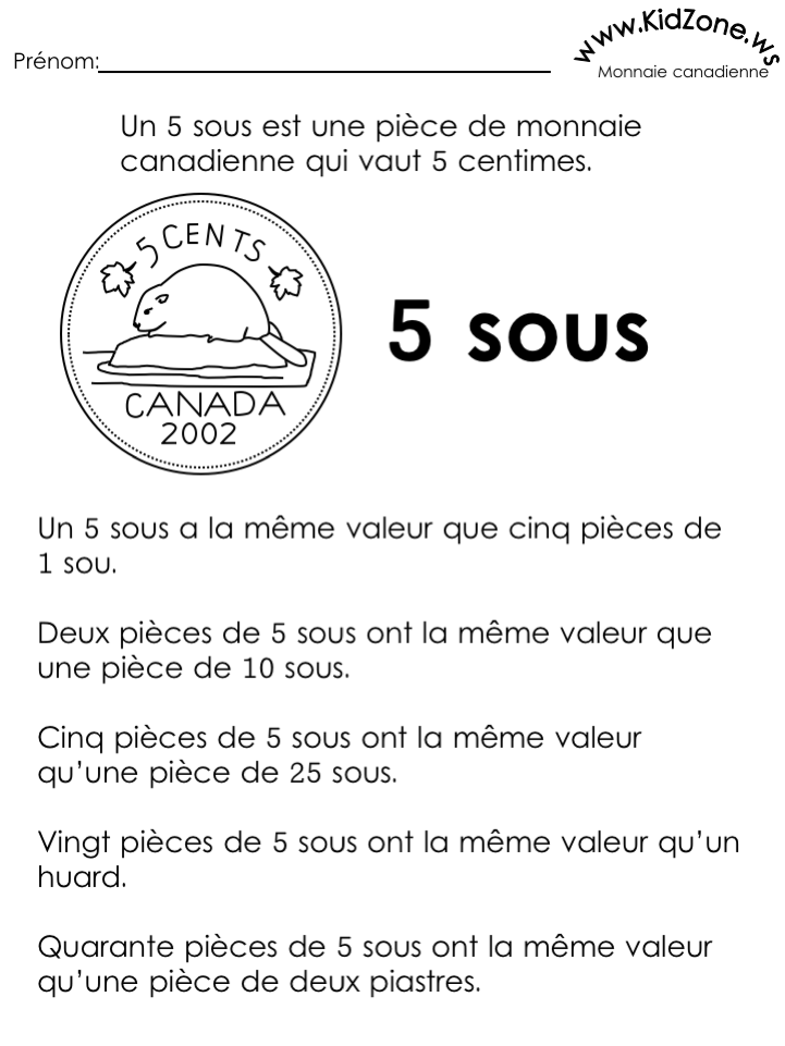 Info Sur Monnaie (5 sous)