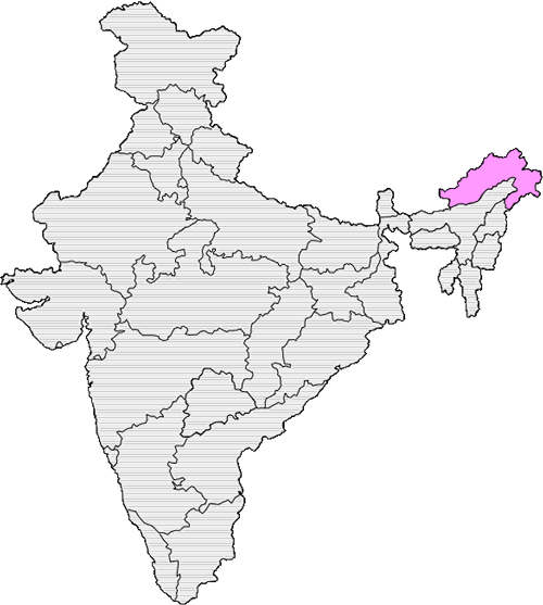 Carte indiquant où se trouve l'état d'Arunachal Pradesh ; au nord-est de l'Inde