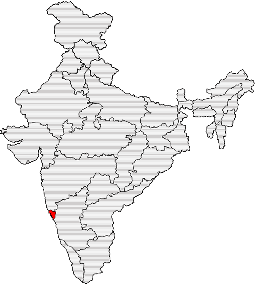 Carte indiquant où se trouve le Goa; à l'ouest de l'Inde