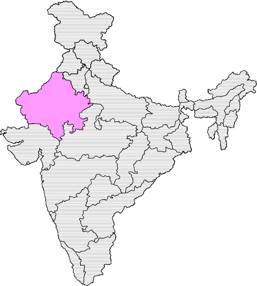 Carte indiquant où se trouve le Rajasthan, au nord de l'Inde
