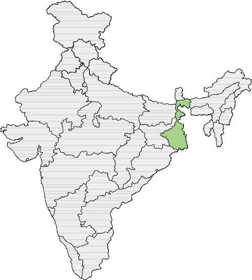 Carte indiquant où se trouve le Bengale-Occidental, au nord-est de l'Inde