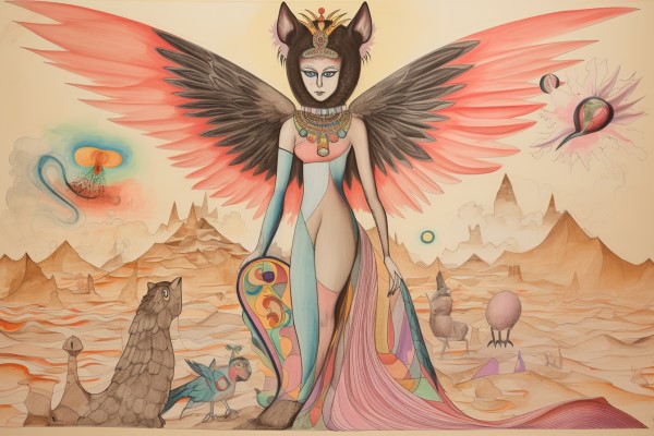 pencil crayon drawing of the Greek sphinx