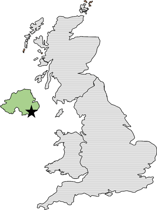 A map of the UK with Northern Ireland highlighted red
