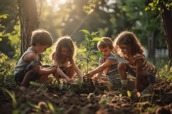 photo of children planting trees