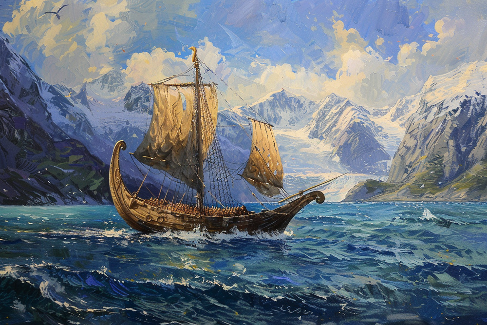 digital image of a Viking ship exploring