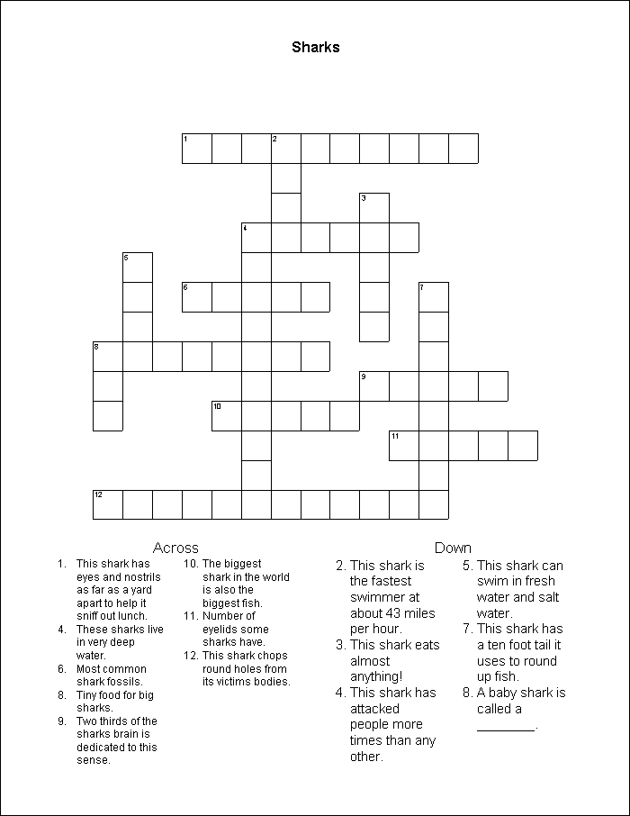 Crossword Puzzle For Kids