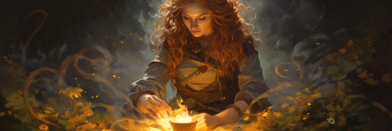 artwork of Brigid tending the forge